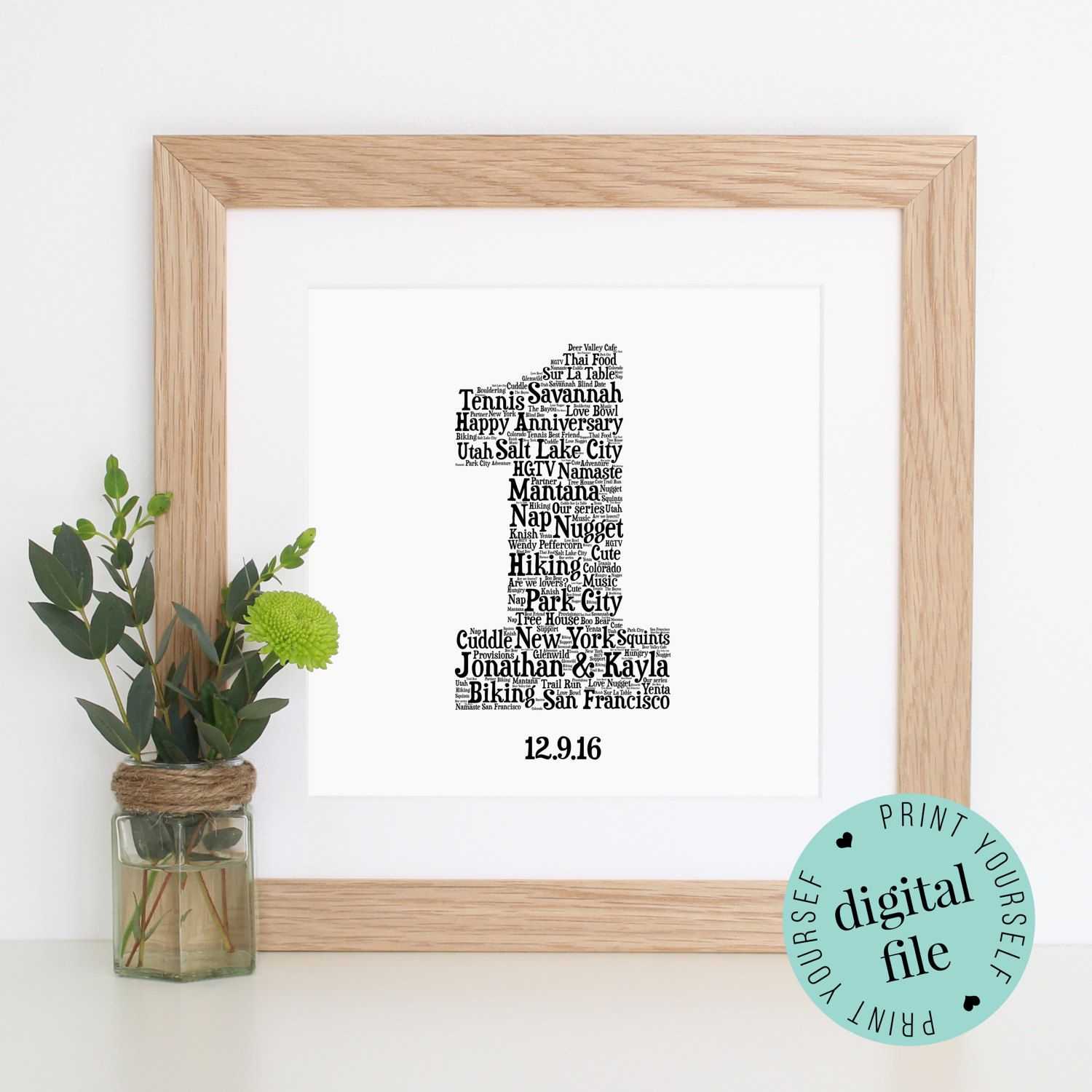 Personalised 1St Anniversary Gift – Word Art – Printable Inside Word Anniversary Card Template