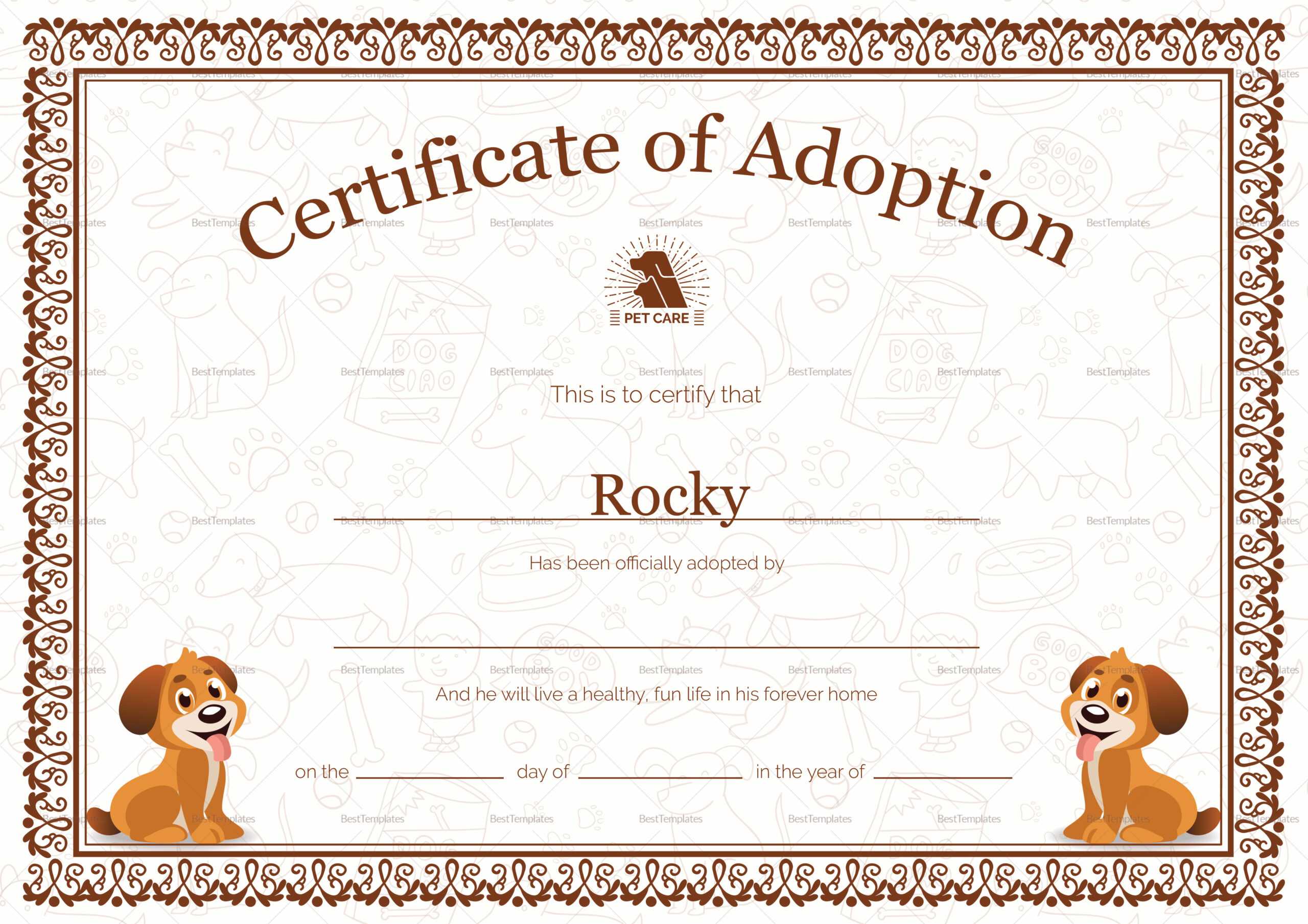 Pet Adoption Certificate Template With Regard To Pet Adoption Certificate Template