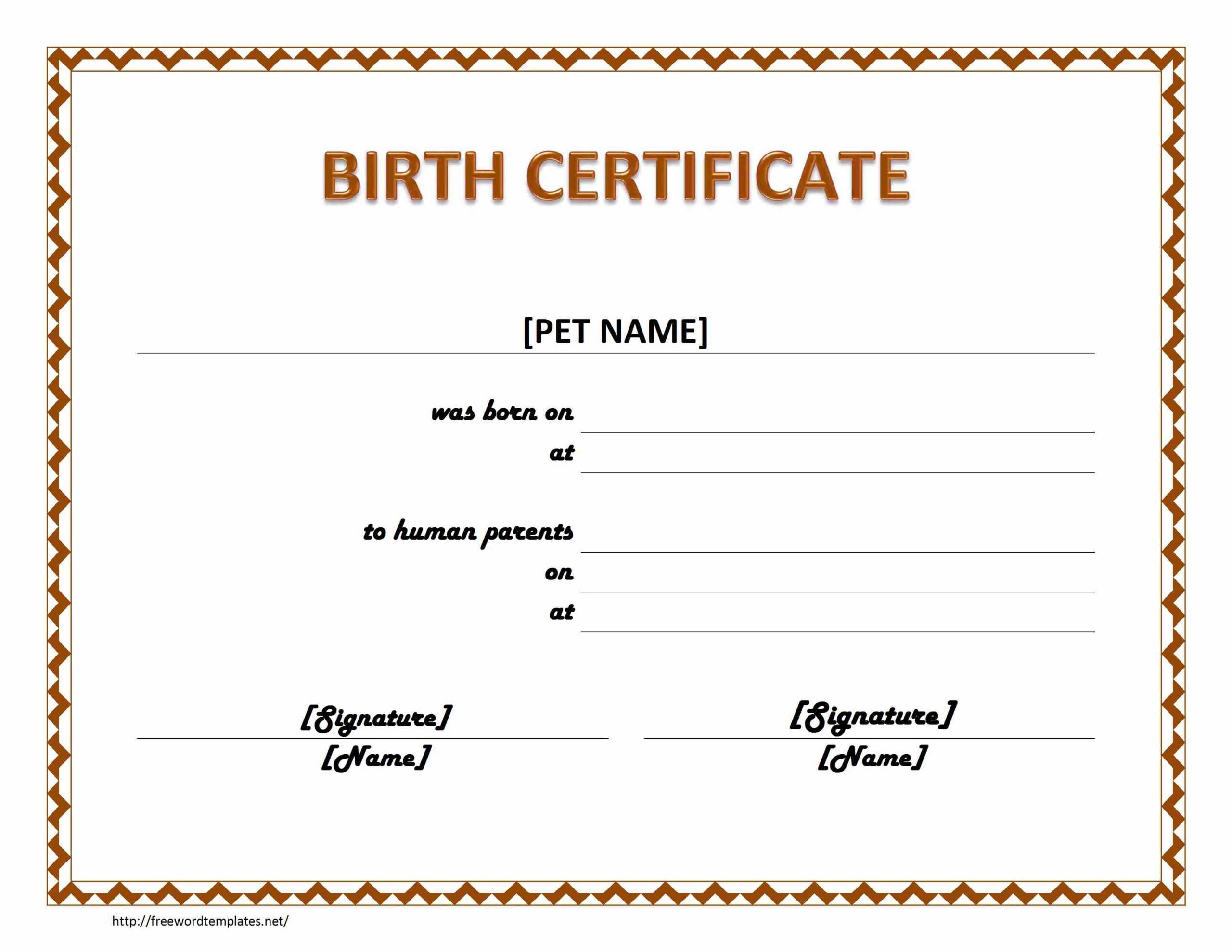 Pet Birth Certificate Maker | Pet Birth Certificate For Word Inside Novelty Birth Certificate Template