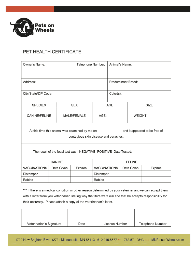 Pet Health Certificate Template – Fill Online, Printable With Regard To Dog Vaccination Certificate Template