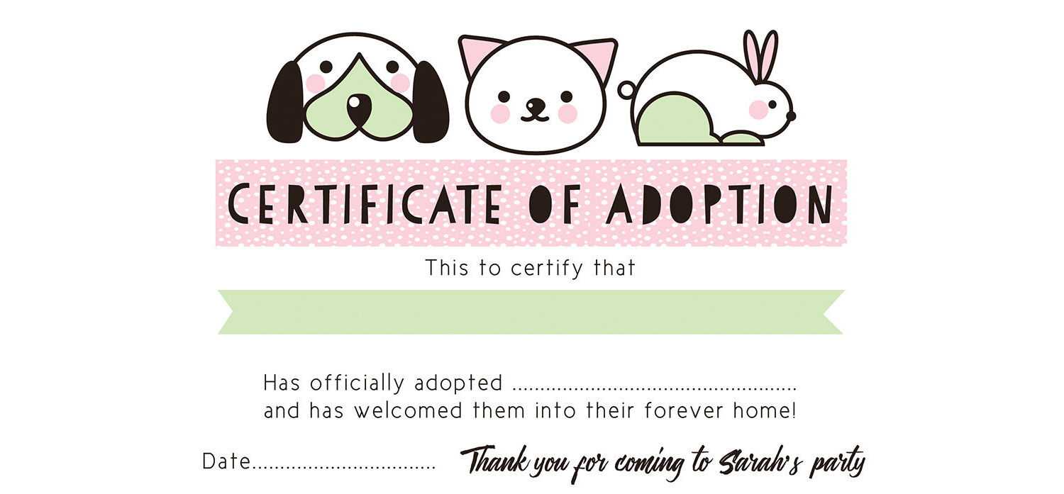 Pet Rescue Party Pretend 'adoption Certificate' – Pink For Pet Adoption Certificate Template