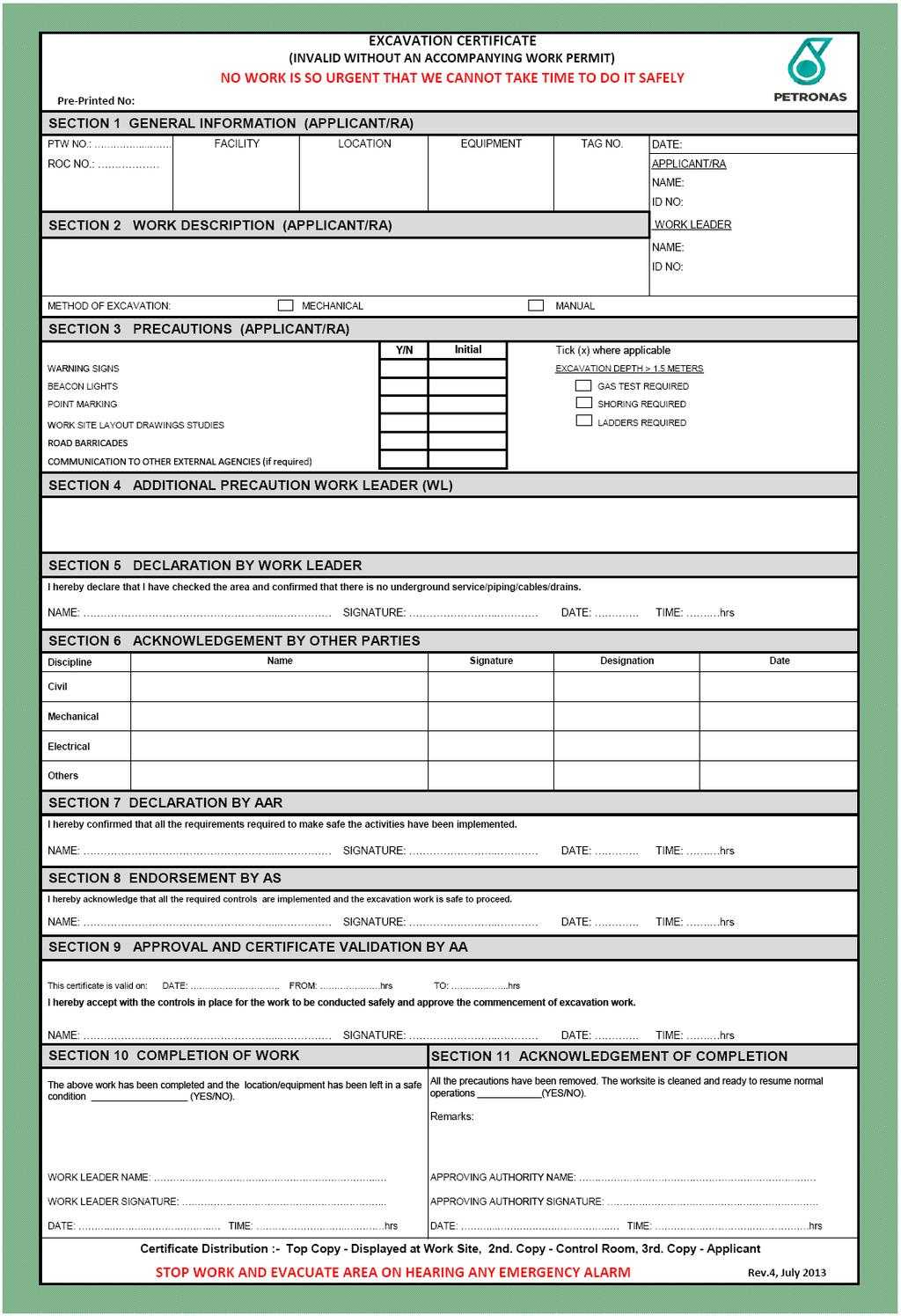 Petronas Carigali Permit To Work Procedure Petronas Carigali Inside Electrical Isolation Certificate Template