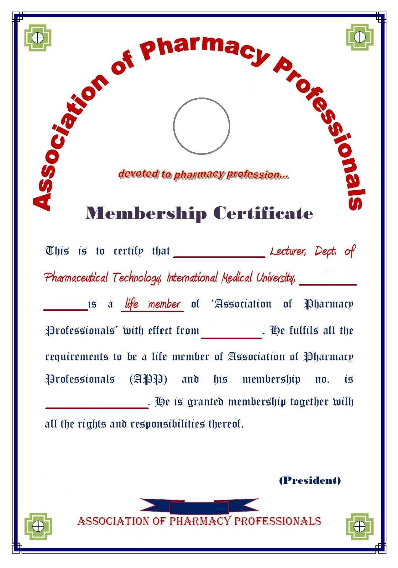 Pharmacy Technician Certificate Template – Certificate Templates Within Life Membership Certificate Templates