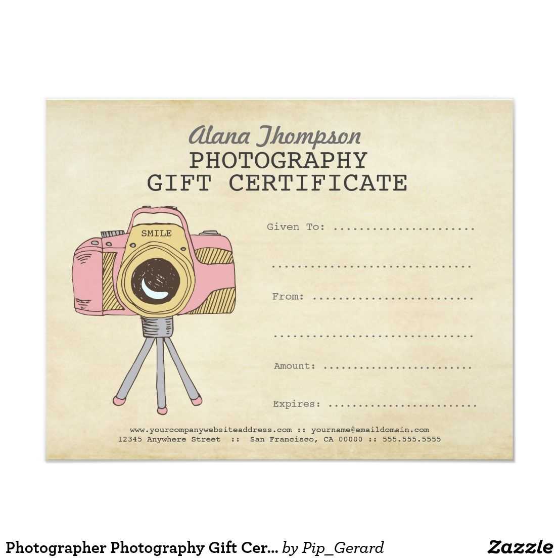Photographer Photography Gift Certificate Template | Zazzle Throughout Photoshoot Gift Certificate Template