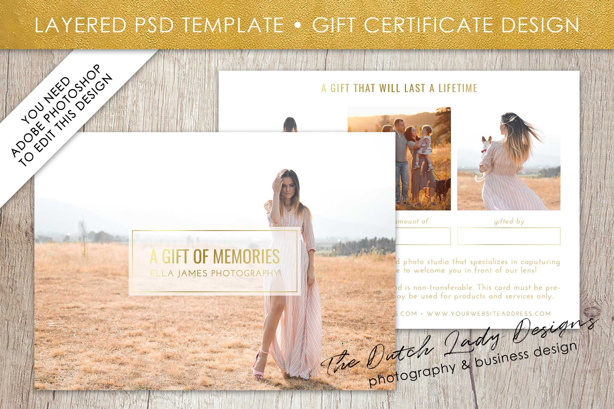 Photography Gift Certificate Template – Photo Gift Card – Layered .psd  Files – Design #31 With Regard To Photoshoot Gift Certificate Template