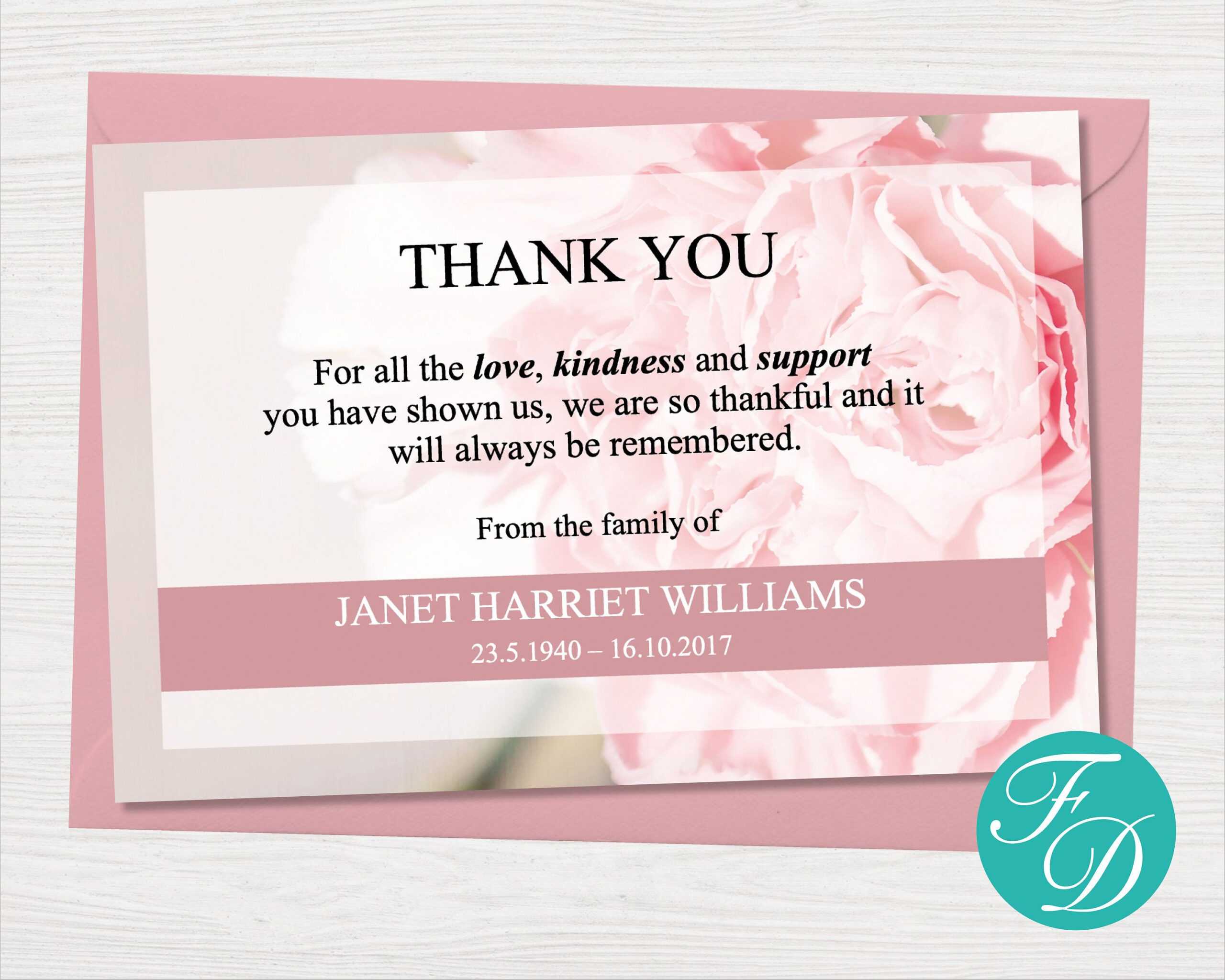 Pink Carnation Funeral Thank You Note – Funeral Template With Regard To Thank You Card Template Word