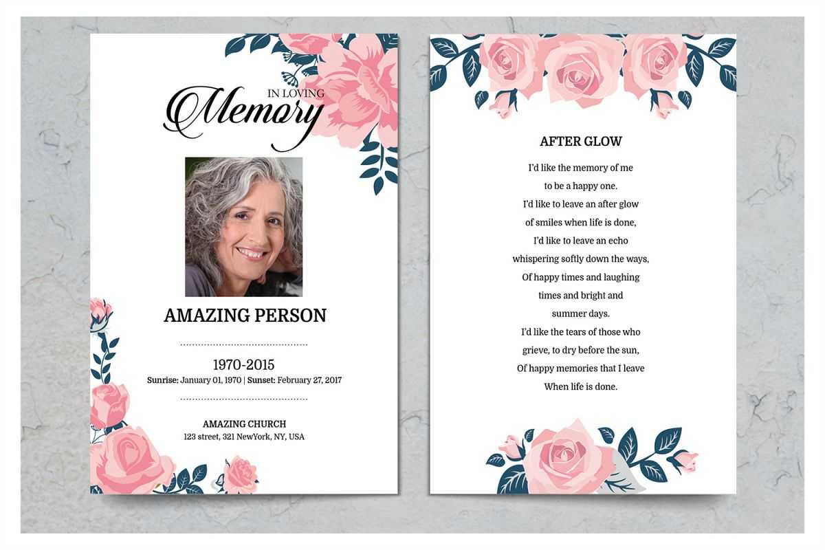 Pink Flower Funeral Prayer Card Template With Regard To Memorial Card Template Word