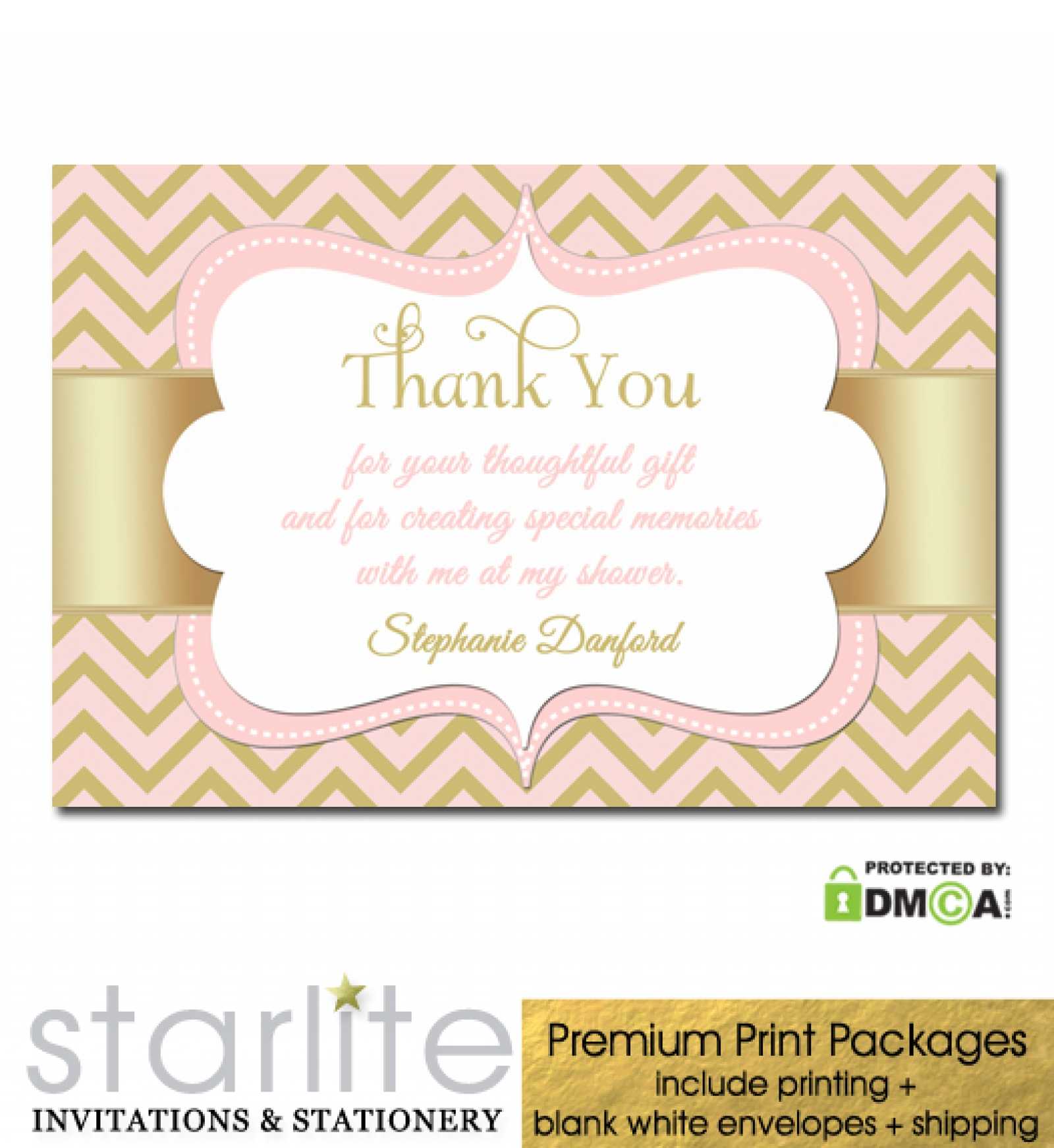 Pink Gold Chevron Bridal Shower Thank You Card Intended For Template For Baby Shower Thank You Cards