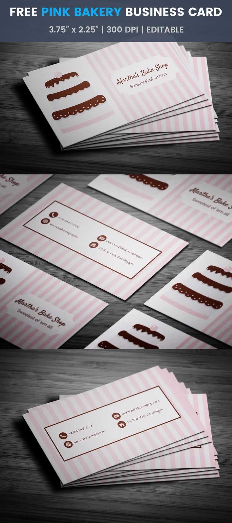 Pink Stripes & Choco Cake Bakery Business Card Template Intended For Cake Business Cards Templates Free