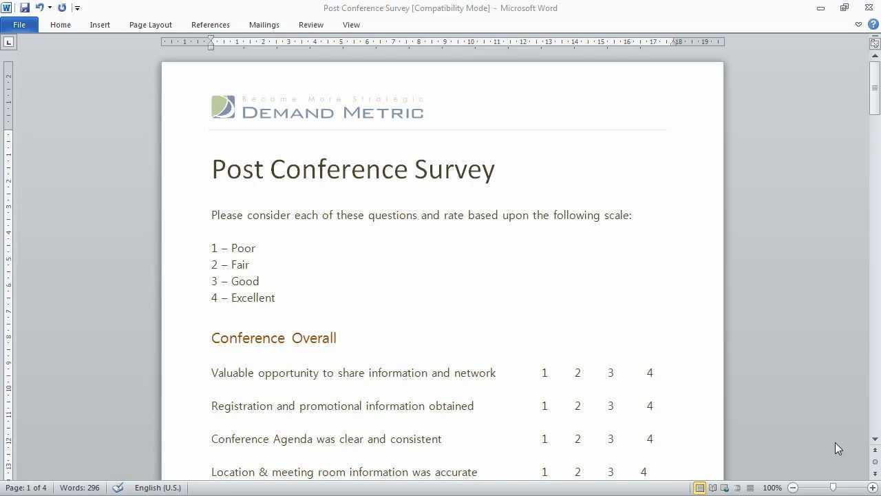 Post Conference Survey Template In Event Survey Template Word