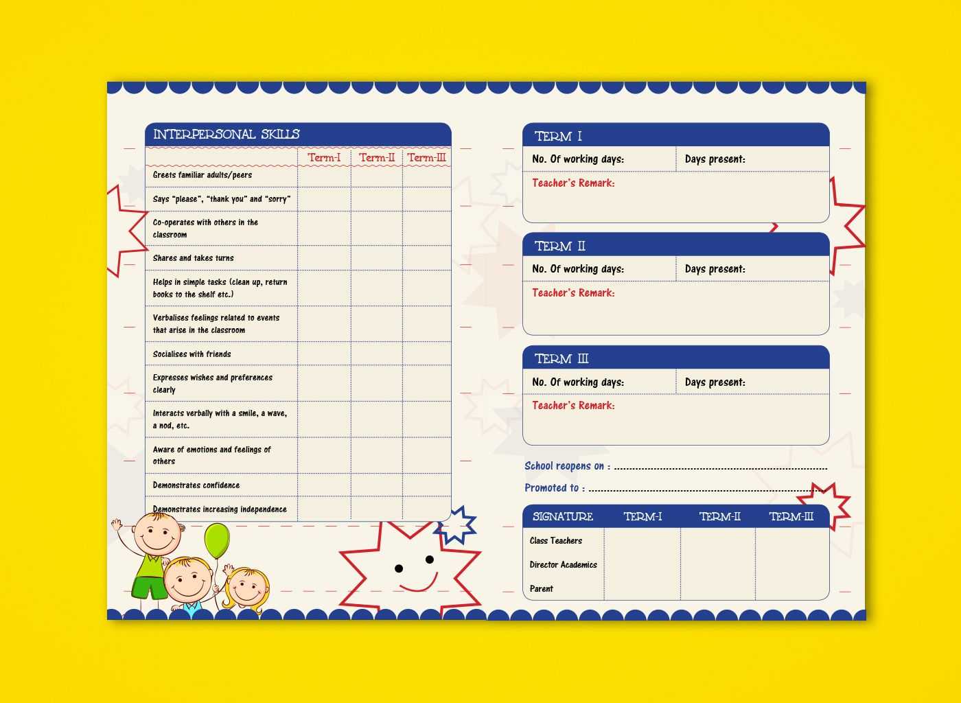 Pre Nursery Report Card On Behance | Kindergarten Report For Kindergarten Report Card Template
