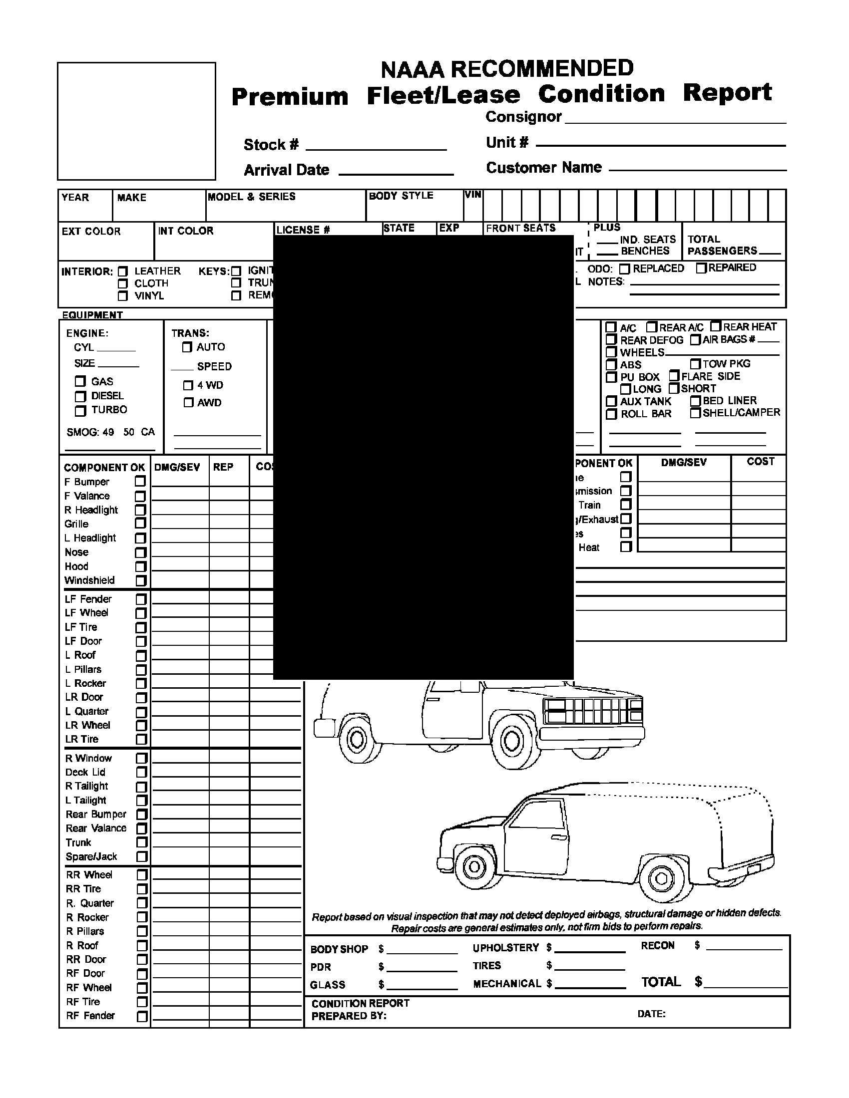 Premium Fleet/lease Condition Report For Van Or Truck Throughout Truck Condition Report Template