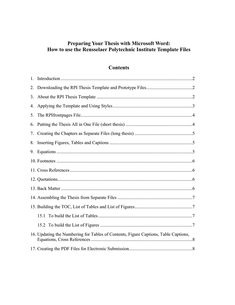 Preparing Your Thesis With Microsoft Word: | Manualzz Inside Ms Word Thesis Template