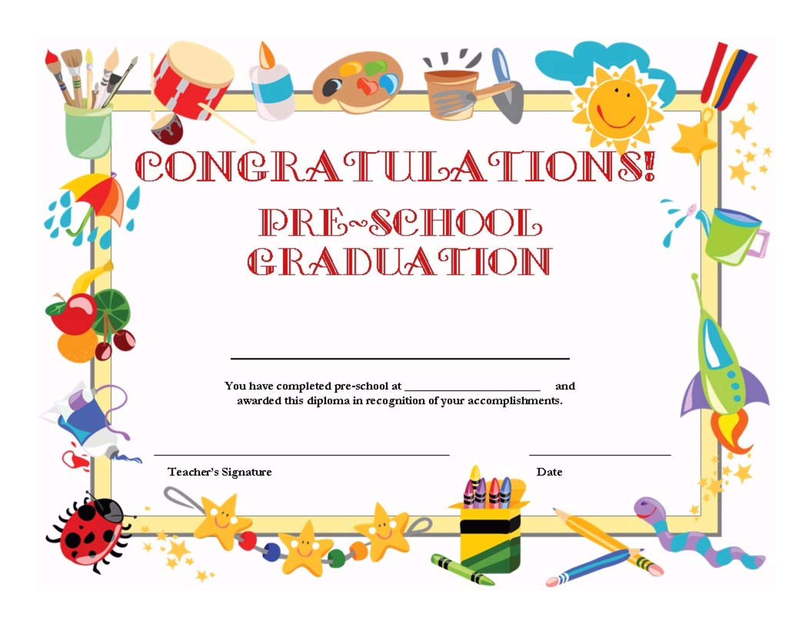 Preschool Graduation Certificate Template Free | Graduation Inside Certificate Templates For School