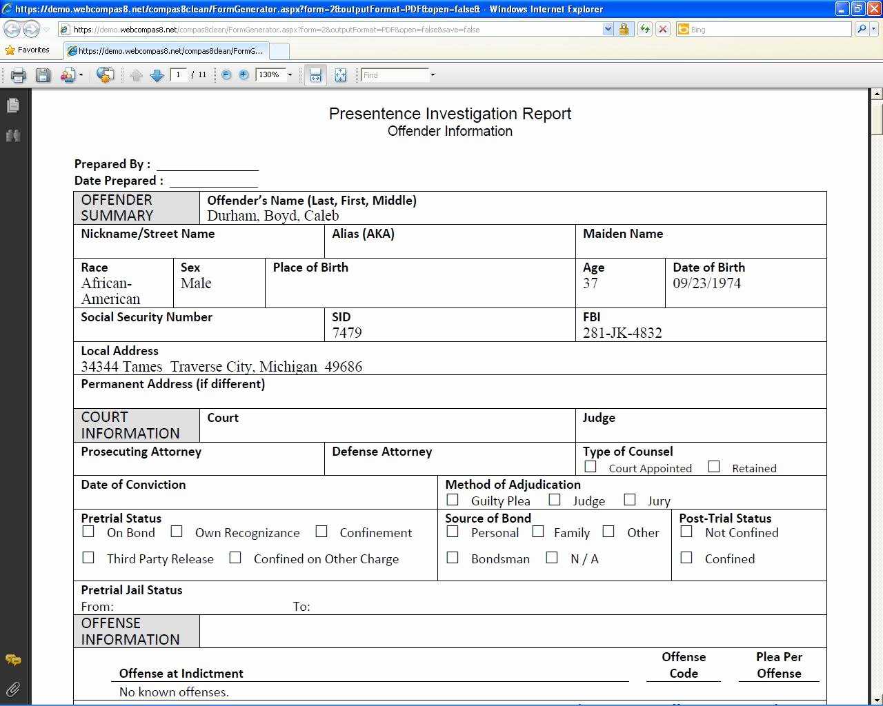Presentence Investigation Report Template Powerpoint With Presentence Investigation Report Template