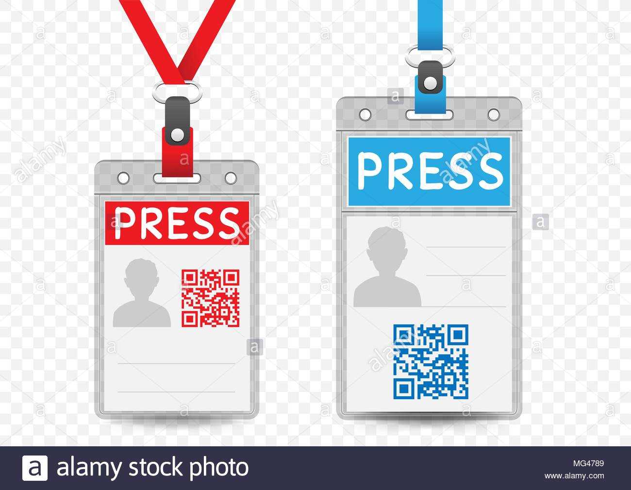 Press Journalist Vertical Badge Empty Template With Blue And With Media Id Card Templates