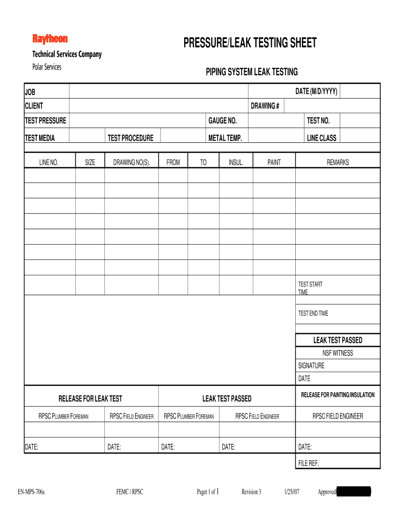 Pressure Testing Form - Fill Online, Printable, Fillable With Regard To Hydrostatic Pressure Test Report Template