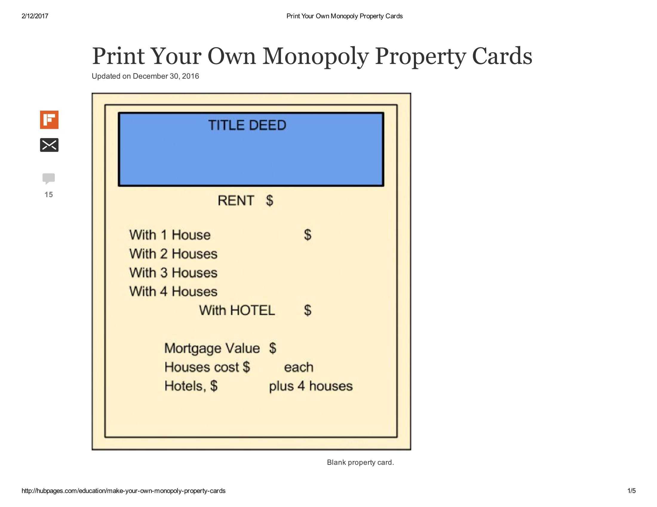 Print Your Own Monopoly Property Cards Document Pages 1 – 5 With Monopoly Property Cards Template