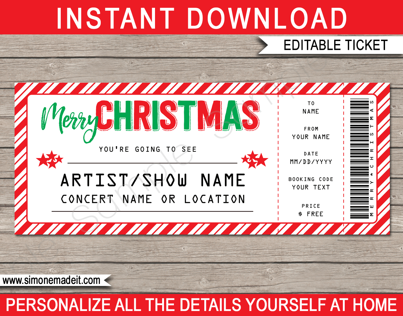 Printable Christmas Gift Concert Ticket Template | Gift Pertaining To Movie Gift Certificate Template