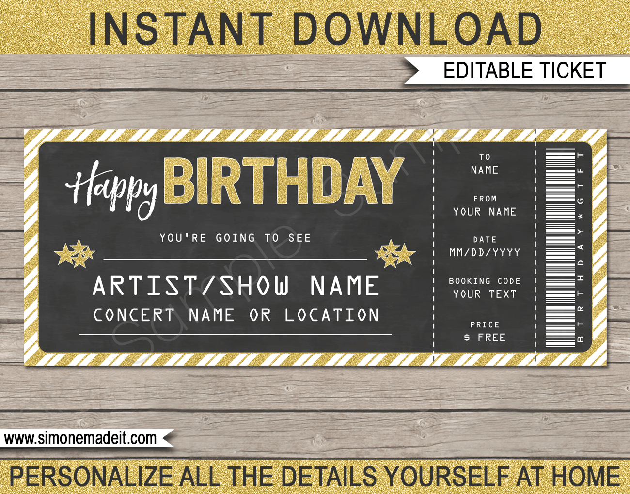 Printable Concert Ticket Template | Birthday Gift Voucher Throughout Golf Gift Certificate Template