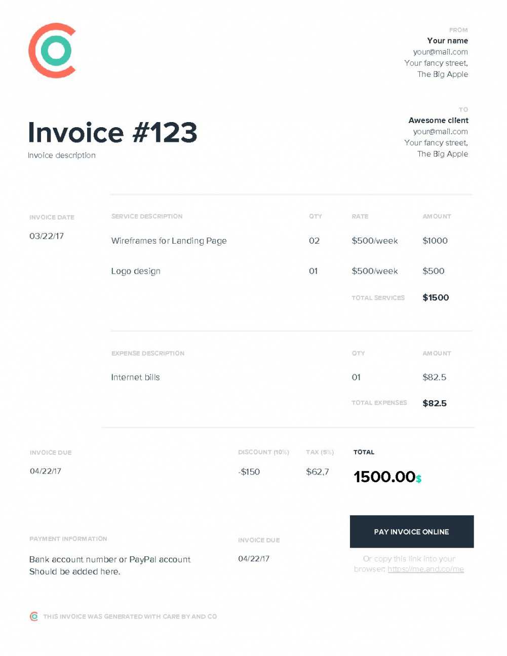 Printable Free Creative Invoice Template | Excel | Pdf Intended For Web Design Invoice Template Word
