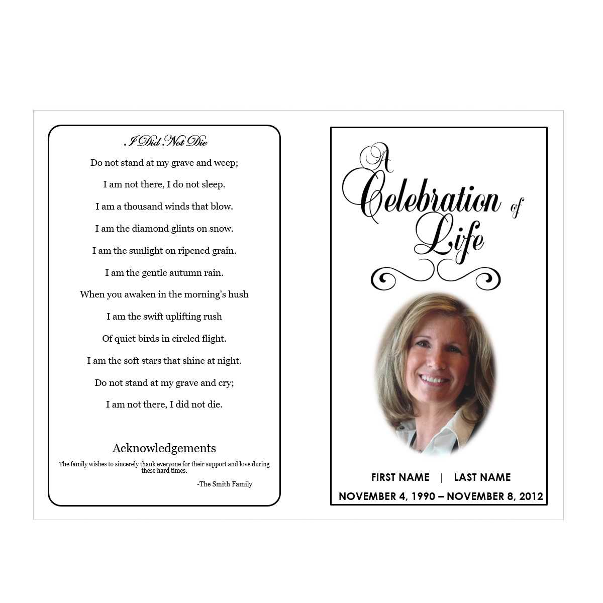 Printable Funeral Program Templates | Funeral Pamphlets With Memorial Brochure Template