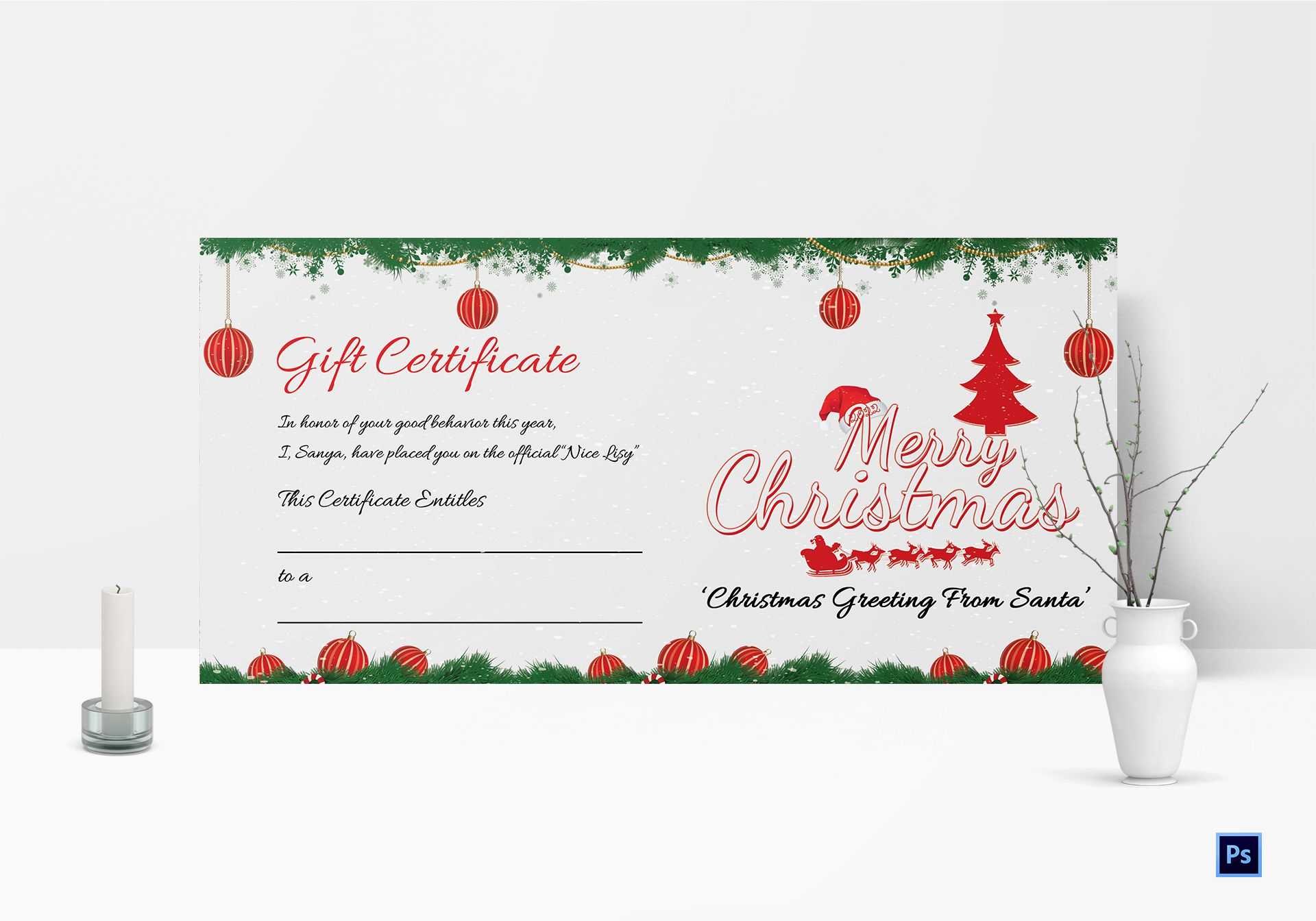 Printable Merry Christmas Gift Certificate Inside Massage Gift Certificate Template Free Download