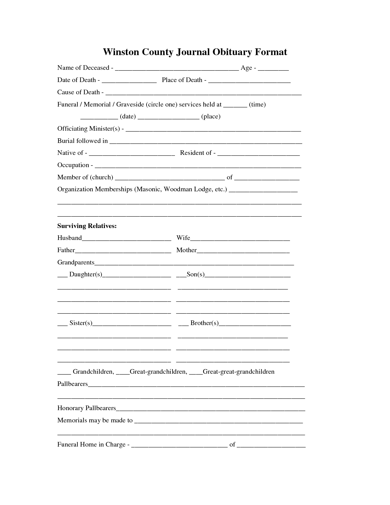 Printable Obituary Template | Fill In The Blank Obituary Pertaining To Fill In The Blank Obituary Template
