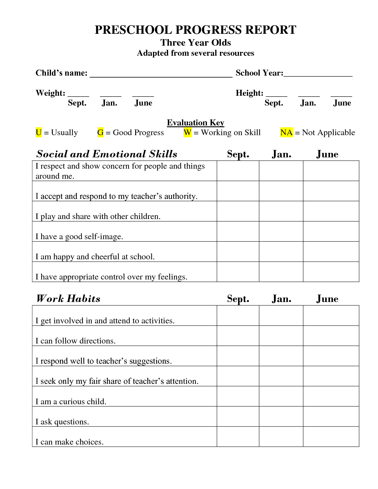 Printable Preschool Progress Report Template | School Report Inside Educational Progress Report Template