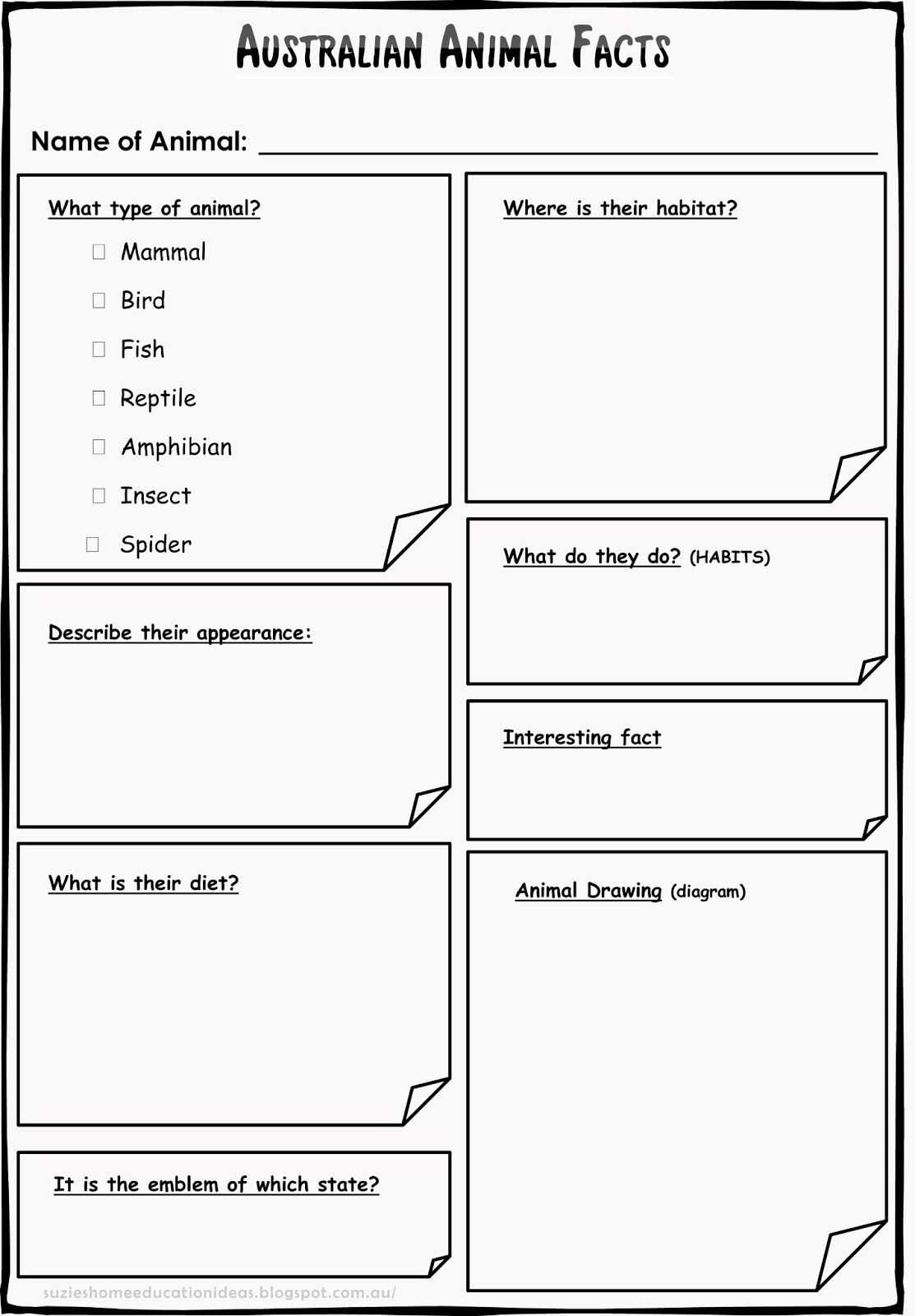 Printable - Template For Recording Information/facts On For Animal Report Template