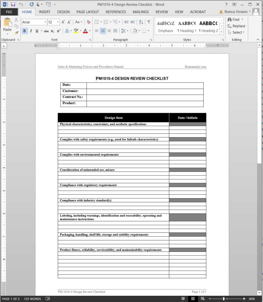 Product Design Review Checklist Template | Pm1010 4 Intended For Training Documentation Template Word