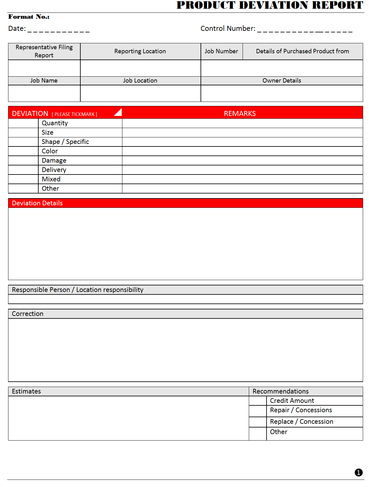 Product Deviation Report - With Deviation Report Template
