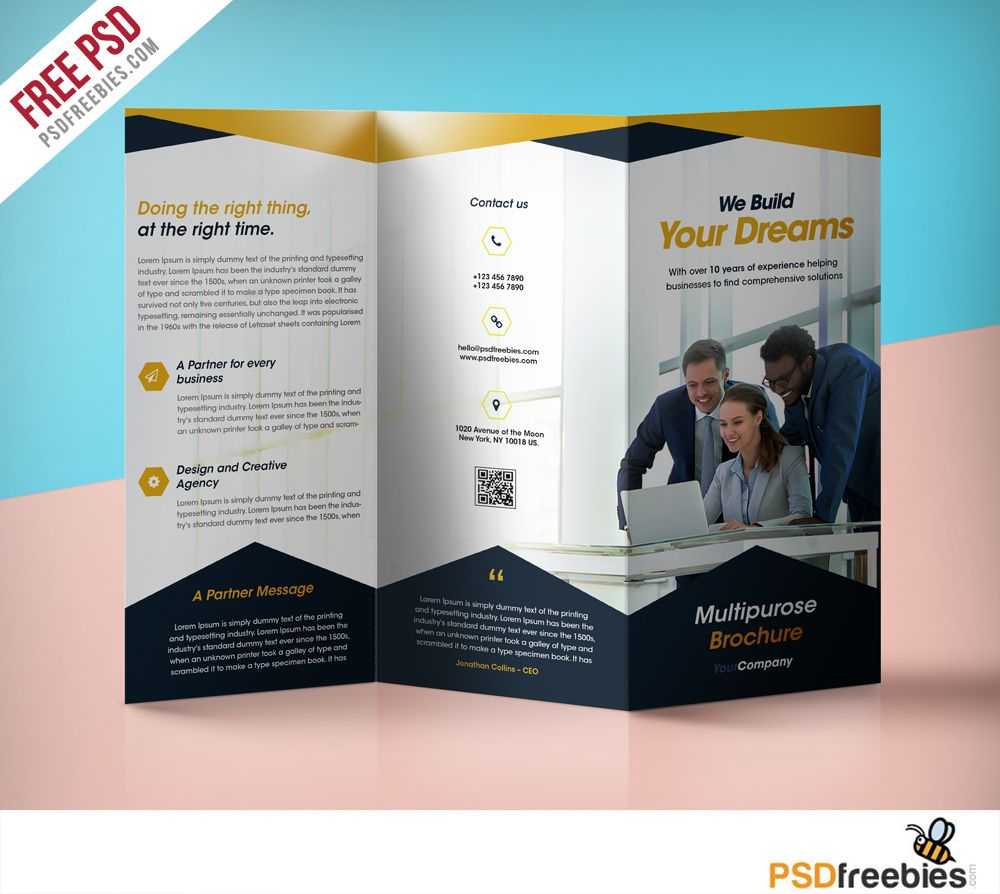 Professional Corporate Tri Fold Brochure Free Psd Template With 3 Fold Brochure Template Free Download