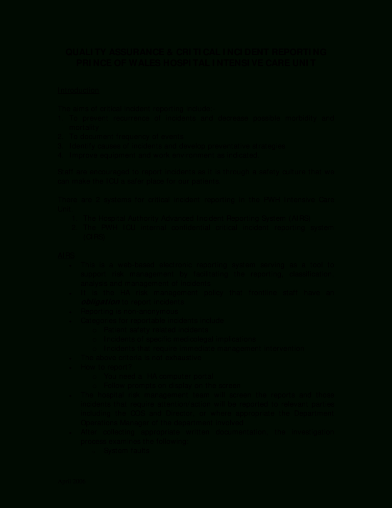 Equipment Fault Report Template