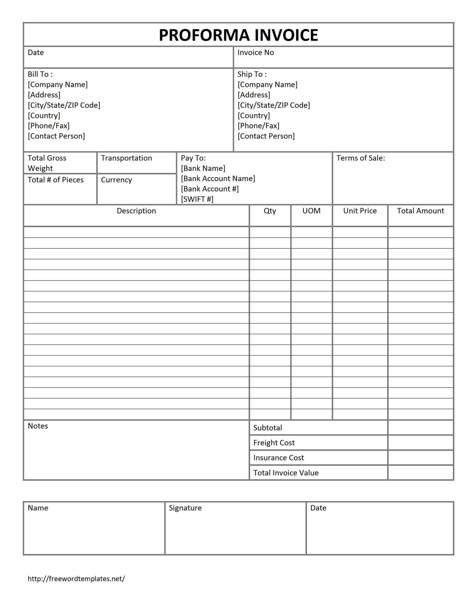 Proforma Invoice Template Free Download Free Proforma Regarding Free Proforma Invoice Template Word