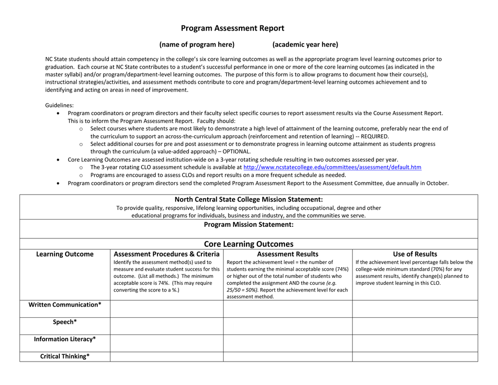 Program Assessment Report Template For Data Quality Assessment Report Template