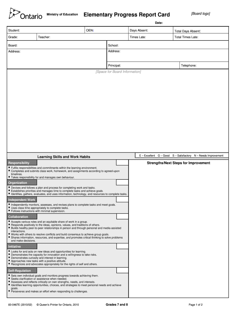 Progress Reports Ontario – Fill Online, Printable, Fillable Throughout School Progress Report Template