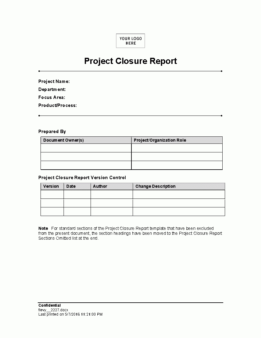 Project Closure Report (Word) - Flevypro Document Pertaining To Closure Report Template