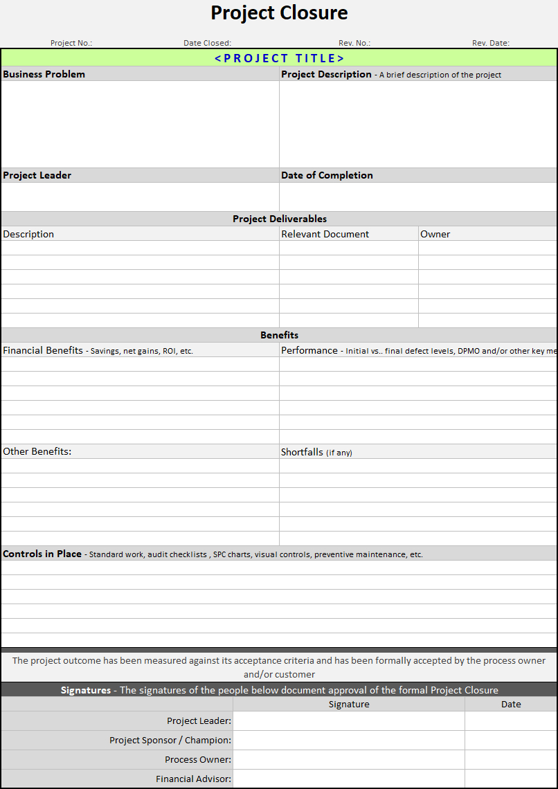 Project Closure Template | Continuous Improvement Toolkit With Regard To Closure Report Template