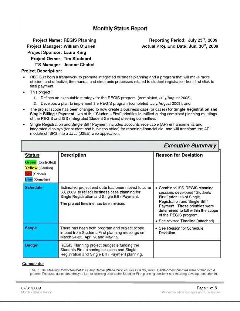 Project Management Office Report Sample Example Material Doc Pertaining To Project Monthly Status Report Template