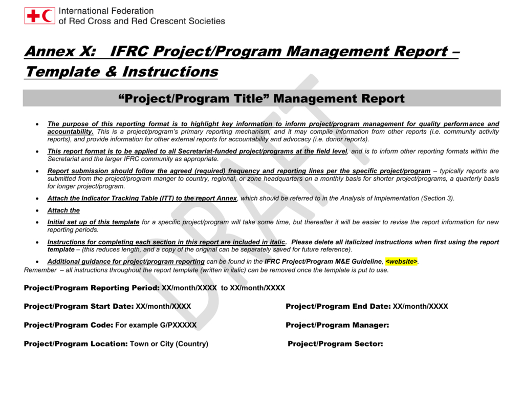 Project/programme Report Template For M&amp;e Report Template