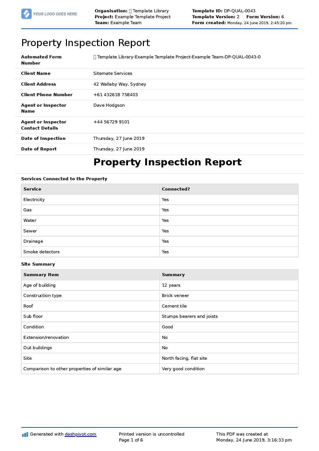 Property Inspection Report Template (Free And Customisable) Inside Home Inspection Report Template