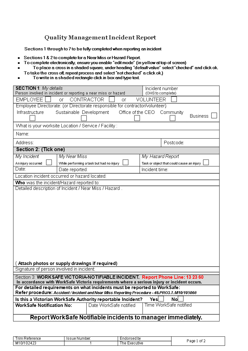 Quality Management Incident Report | Templates At Intended For Ohs Incident Report Template Free