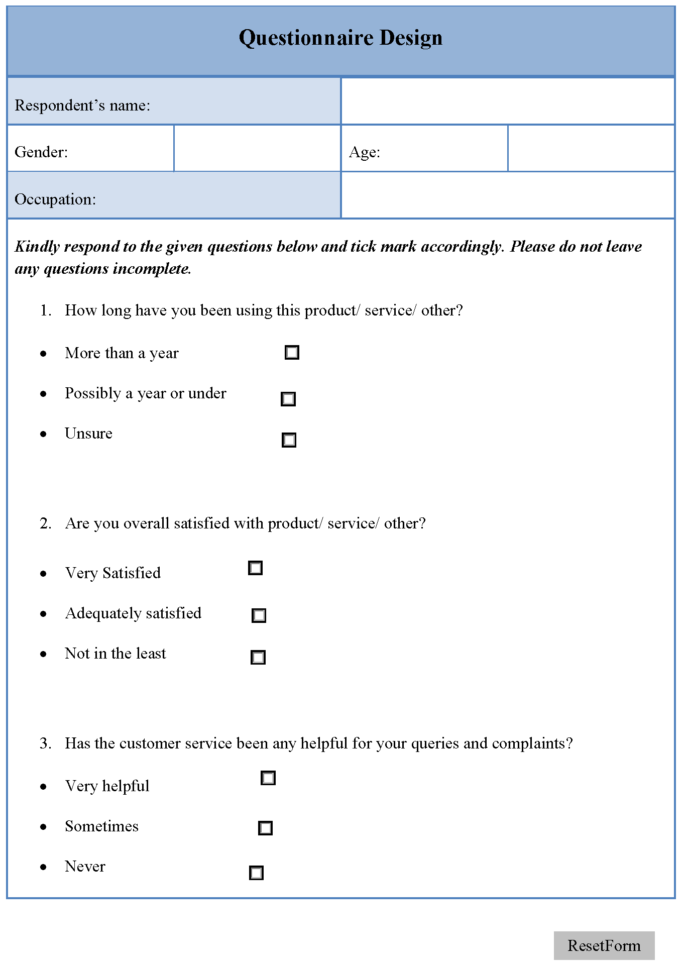 Questionnaire Design Template | Editable Forms In Questionnaire Design Template Word