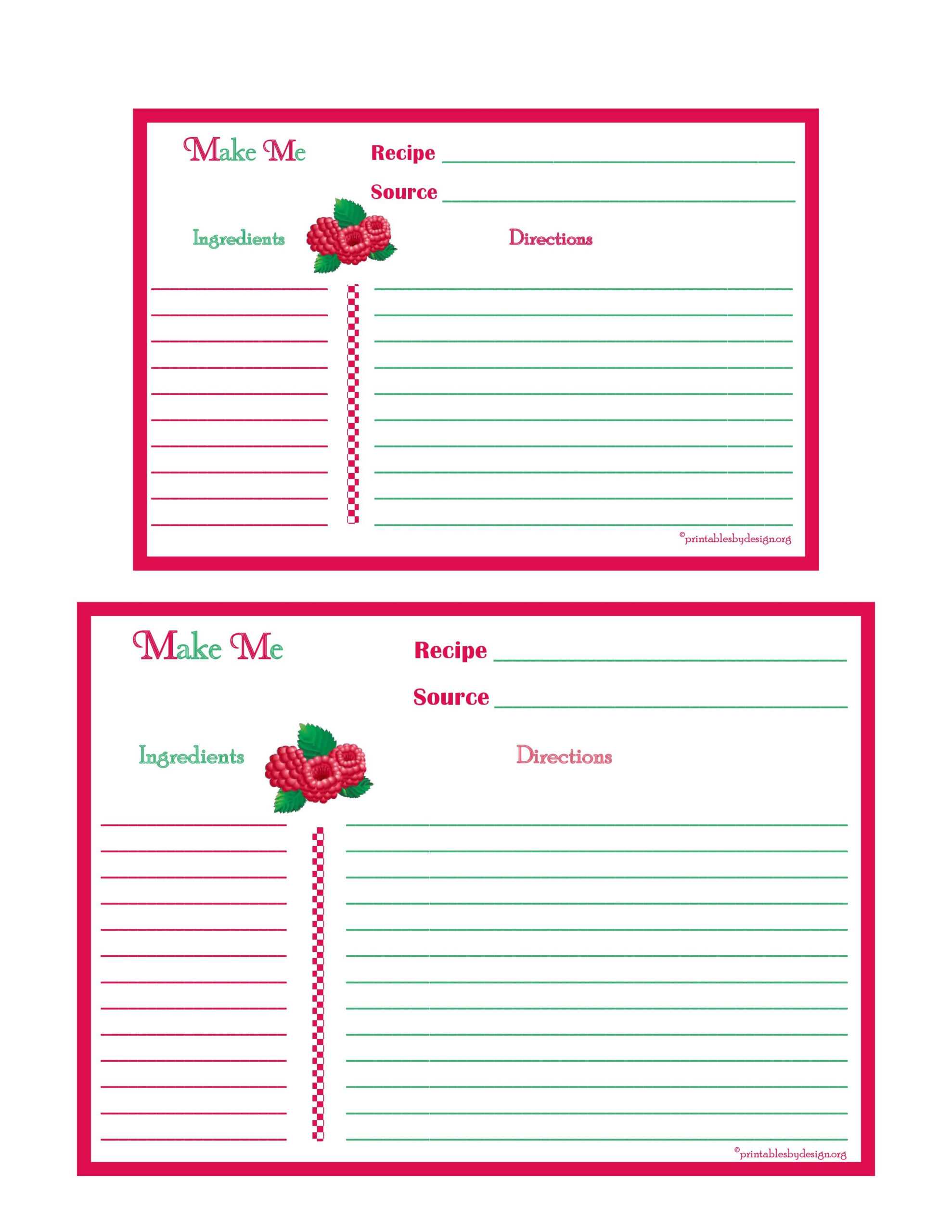 Raspberries Recipe Card – 4X6 & 5X7 Page | Printable Recipe In 4X6 Photo Card Template Free