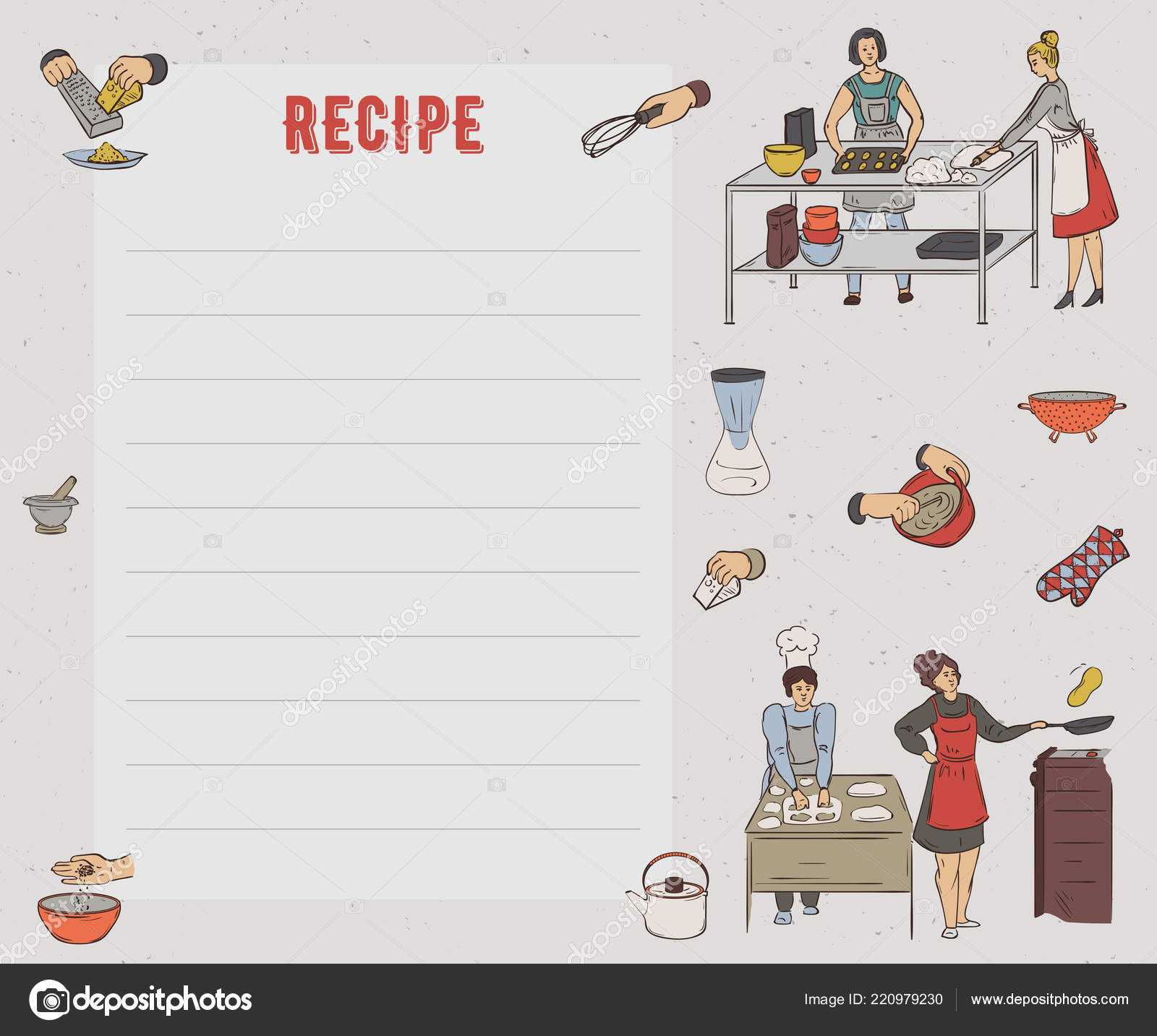 Recipe Card Cookbook Page Design Template People Preparing Within Restaurant Recipe Card Template