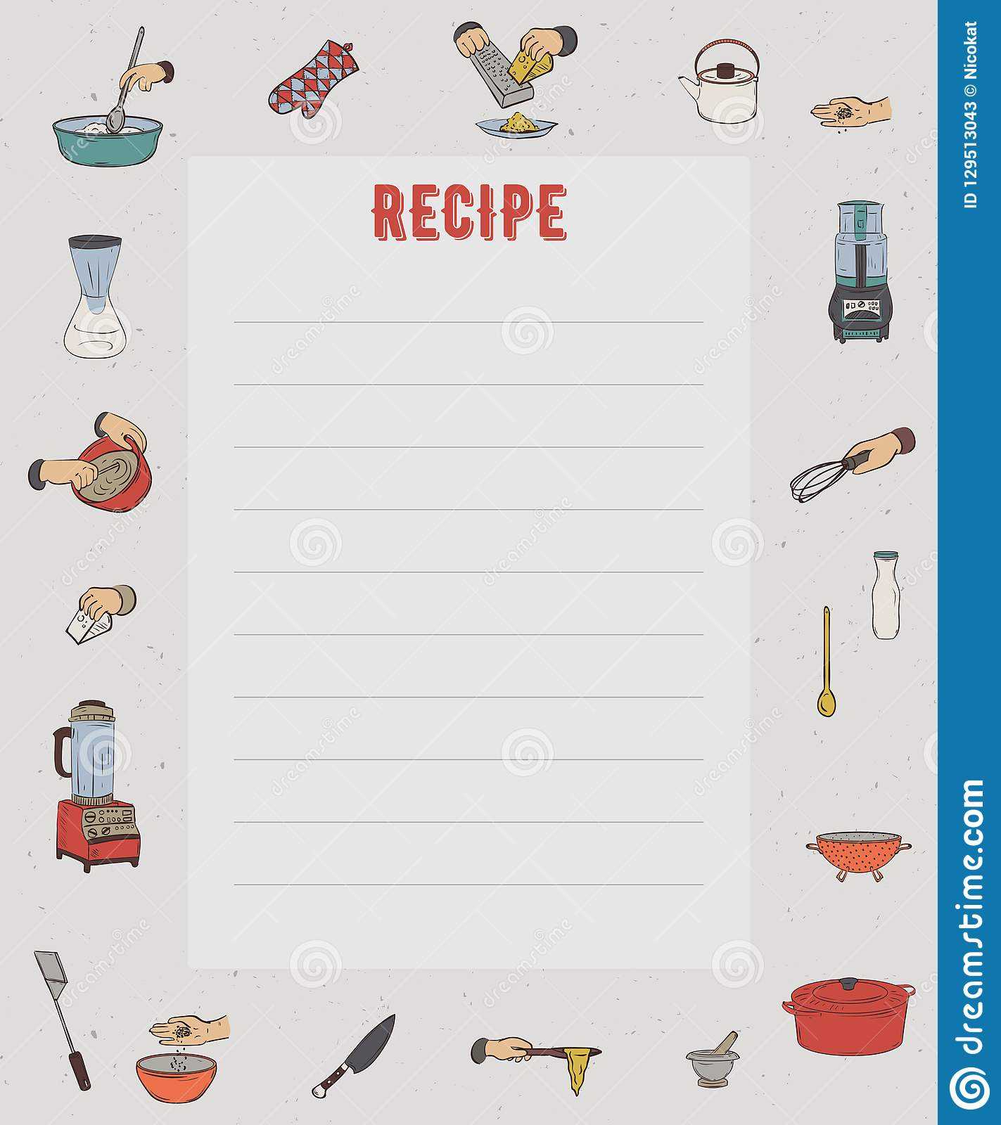 Recipe Card. Cookbook Page. Design Template With Kitchen Regarding Restaurant Recipe Card Template