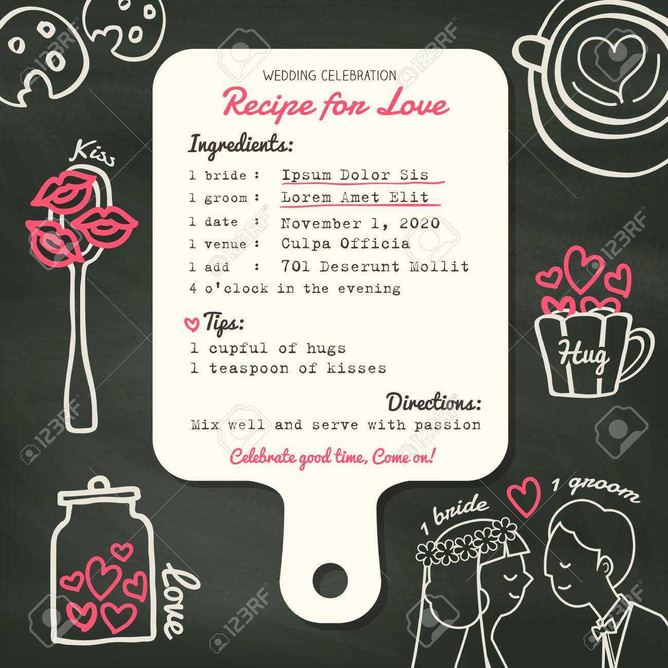 Recipe Card Creative Wedding Invitation Design Template With.. With Recipe Card Design Template