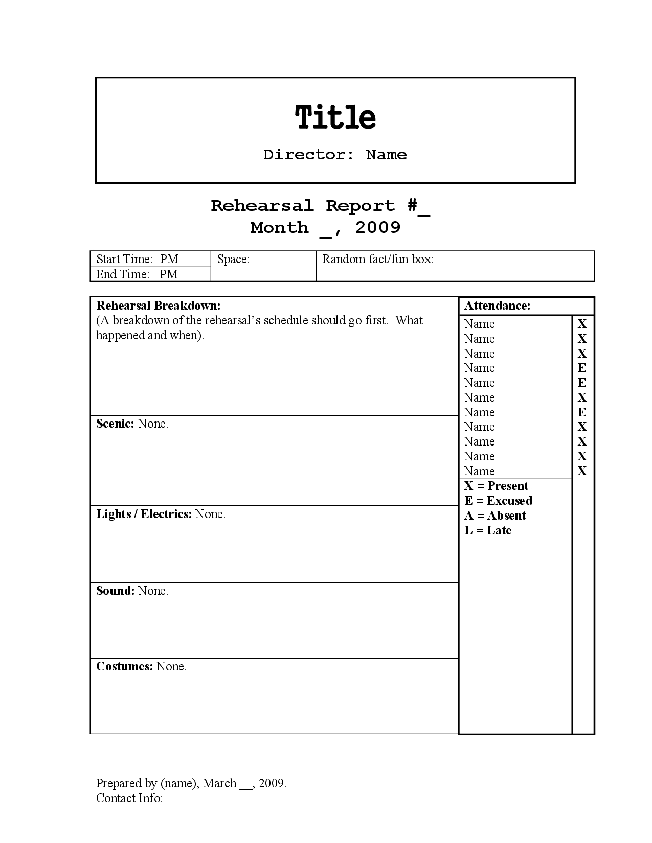 Rehearsal Report Template In 2019 | Teaching Theatre, Report Intended For Sound Report Template