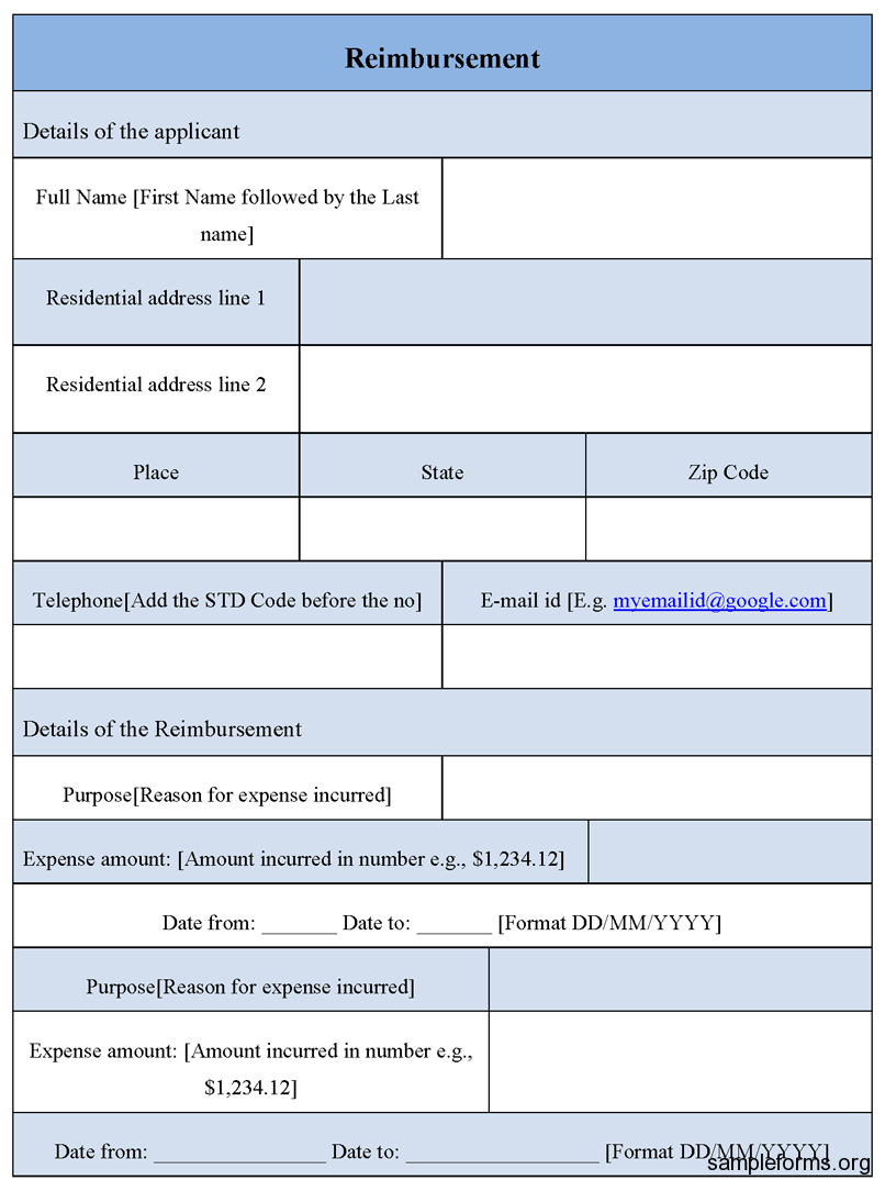 Reimbursement Form Template : Sample Forms For Reimbursement Form Template Word